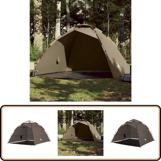 vidaXL Tent - 4 Persoons - Bruin - Snelontgrendeling Vistent - Visplek - Buitenleven - Campingtent - Kampeeruitrusting van Vidaxl