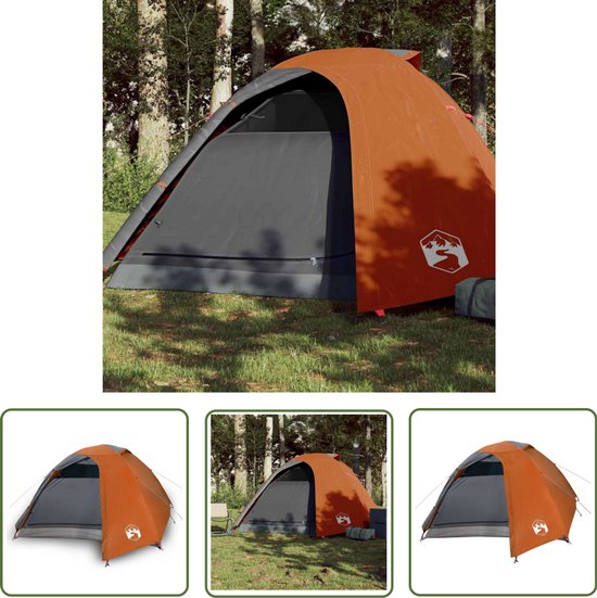 vidaXL Tent 4 Persoons - Kampeer Tent - Koepeltent 4-persoons waterdicht grijs en oranje - Koepeltent - Campingtent - Outdoor Tent van Merkloos