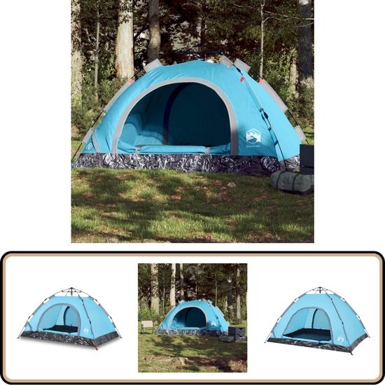 vidaXL Tent - 4-persoons - Snelontgrendeling - Blauw Kampeertent - Tent Kopen - Vier Persoons Tent - Blauwe Tent - Waterdichte Tent van VidaXL