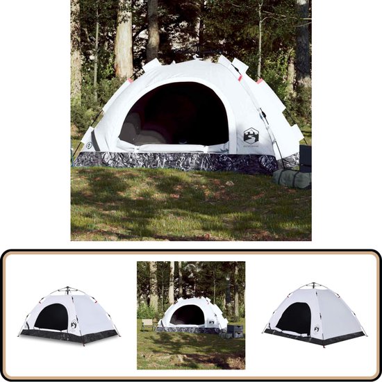 vidaXL Tent - 4-persoons - Verduisterend Wit - Koepel Kampeertent - Tent - Koepeltent - Vier Persoons Tent - Campingtent van VidaXL