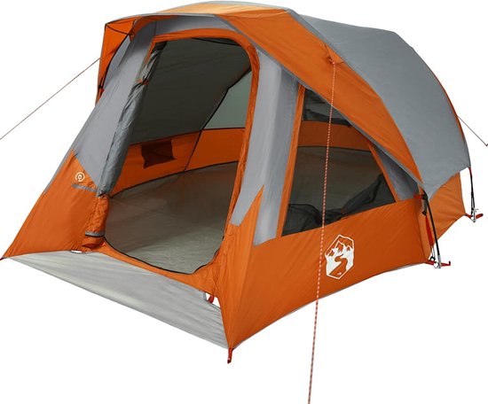 vidaXL - Tent - 4-persoons - waterdicht - grijs - en - oranje van Vidaxl