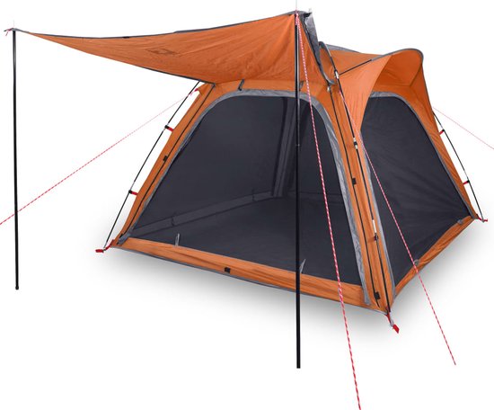 vidaXL - Tent - 4-persoons - waterdicht - snelontgrendeling - grijs - en - oranje van vidaXL