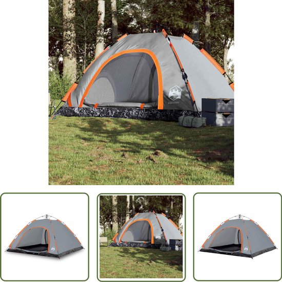 vidaXL Tent 5 Persoons - Kampeer Tent - Tent 5-persoons snelontgrendeling grijs en oranje - Vouwtent - Campingtent - Reis Tent van Vidaxl