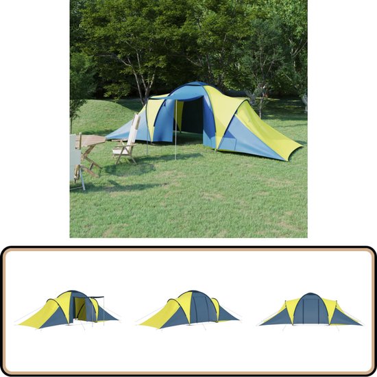 vidaXL Tent 6-persoons blauw/geel met 2 compartimenten Kampeerten - Tent - Gezinscamping - Vakantiehuis - Outdoorleven van VidaXL