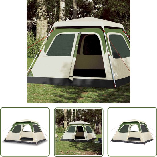vidaXL Tent 6 Persoons - Kampeer Tent - Koepeltent 6-persoons snelontgrendeling groen - Familietent - Groene Tent - Buitenleven van VidaXL