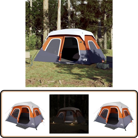 vidaXL Tent 6-persoons - Lichtgrijs en Oranje Gezinstent - Kampeertent - Bungalowtent - Led Campingtent - Campinguitrusting van VidaXL