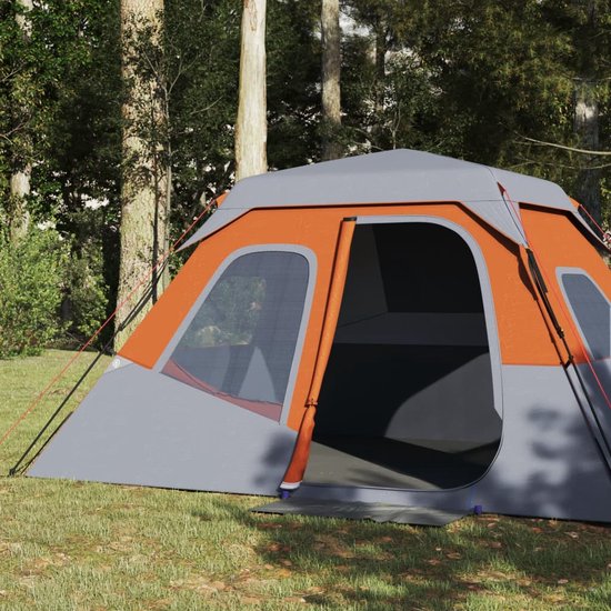 vidaXL - Tent - 6-persoons - waterdicht - snelontgrendeling - grijs - en - oranje van VidaXL