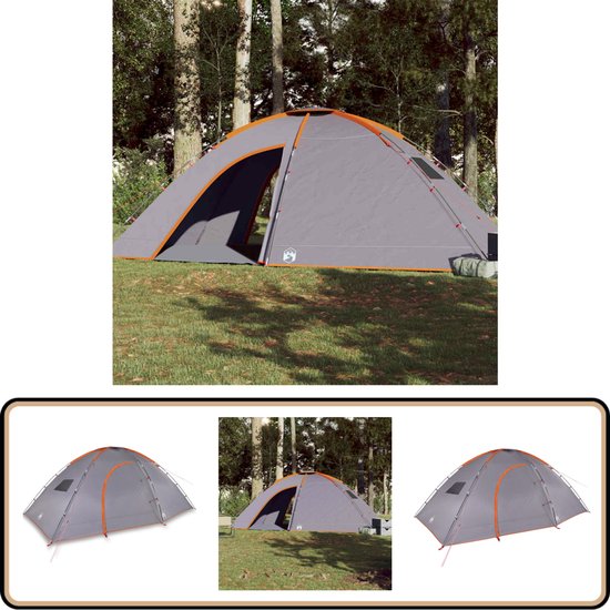 vidaXL Tent - 8-persoons - Waterdicht - Grijs/Oranje Kampeertent - Tent - Outdoor - Campingtent - Watersdicht van Vidaxl