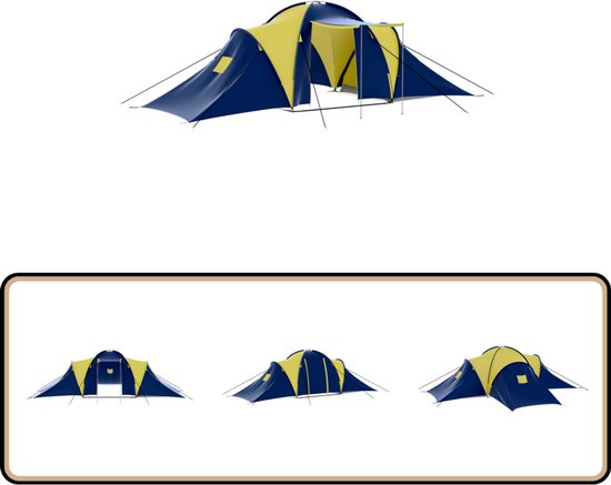vidaXL Tent 9-persoons blauw-geel polyester Kampeer Tent - Tent - Koepeltent - Familie Tent - Buitenleven van Vidaxl