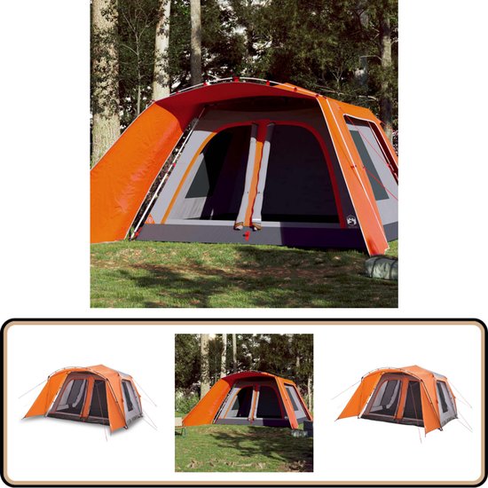 vidaXL Tent 9-persoons - Grijs/Oranje - Snelontgrendeling Gezinstent - Campingtent - Bungalowtent - Watersdicht Tent - Familie Vakantie van Merkloos