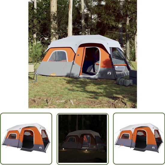 vidaXL Tent 9 Persoons - Kampeer Tent - Tent 9-persoons waterdicht met LED lichtgrijs en oranje - Bungalow Tent - Waterdichte Tent - Led Campingtent van Merkloos