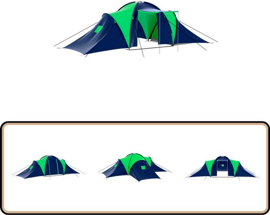 vidaXL Tent - 9-Persoons - Polyester - Blauw & Groen Kampeer Tent - Familietent - Tent 9 Persoons - Blauwe Tent - Groene Tent van VidaXL