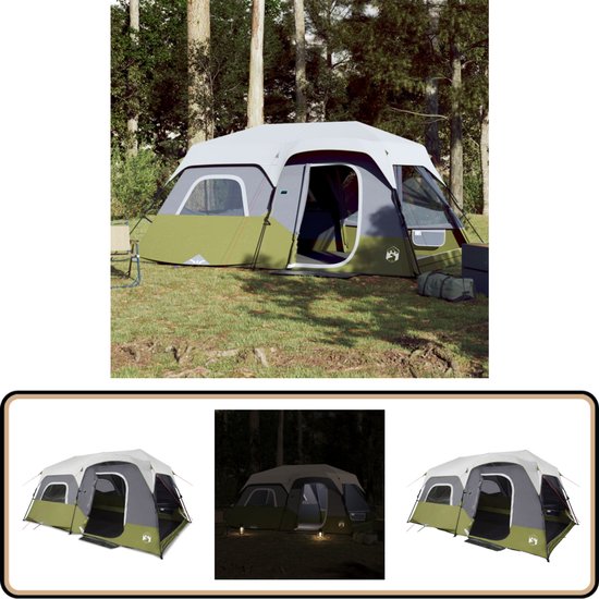 vidaXL Tent - 9-Persoons - Waterdicht met LED - Blauw Campingtent - Bungalow Tent - Familietent - Vakantiehuisje - Outdoor Accommodatie van Vidaxl