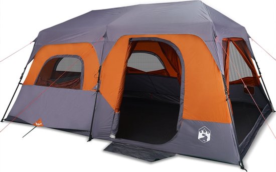 vidaXL - Tent - 9-persoons - waterdicht - snelontgrendeling - grijs - en - oranje van VidaXL