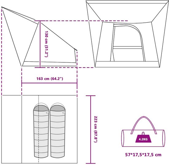 vidaXL - Tent - Blauw - 223 - x - 163 - x - 130 - cm van VidaXL