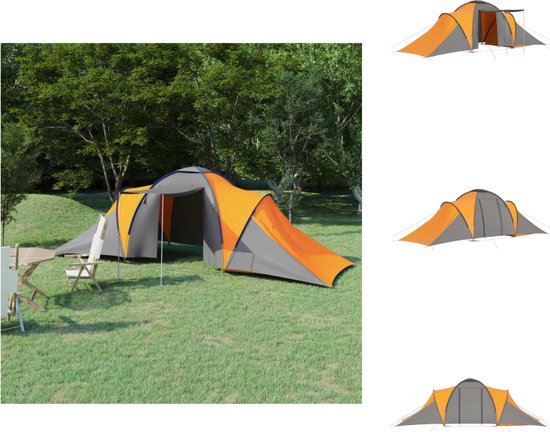 vidaXL Tent Familietent - 6 persoons - 576x235x190 cm - Grijs/Oranje - Tent van vidaXL