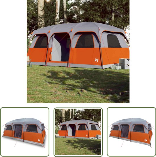 vidaXL Tent - Gezinstent - Gezinstent 10-persoons waterdicht grijs - Kampeerten - Familie Tent - Campingtent van VidaXL