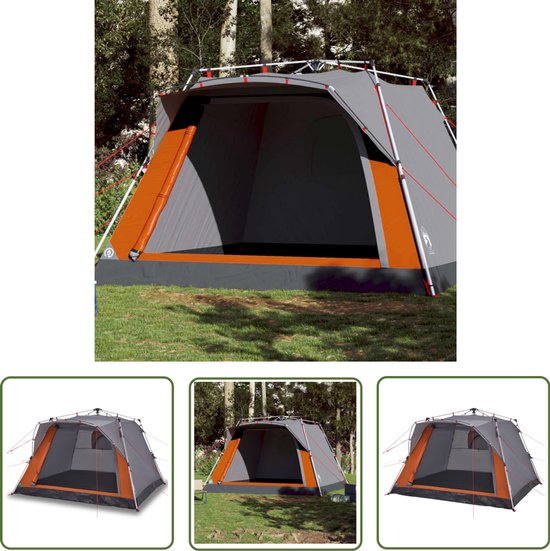 vidaXL Tent - Kampeer Tent - Kampeertent 4-persoons snelontgrendeling grijs en oranje - Campingtent - Vier Persoons Tent - Bungalow Tent van Merkloos