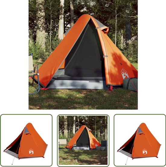 vidaXL Tent - Kampeer Tent - Koepeltent 2-persoons waterdicht grijs en oranje - Koepeltent - Campingtent - Tweepersoons Tent van VidaXL