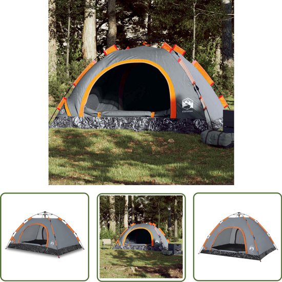 vidaXL Tent - Kampeerten - Tent 4-persoons snelontgrendeling grijs en oranje - Campingtent - Familietent - 4 Persoons Tent van Merkloos