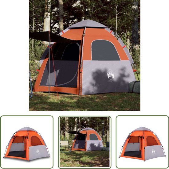 vidaXL Tent - Kampeertent - Kampeertent 4-persoons snelontgrendeling grijs en oranje - Bungalowtent - Campingtent - Vier Persoons Tent van Merkloos