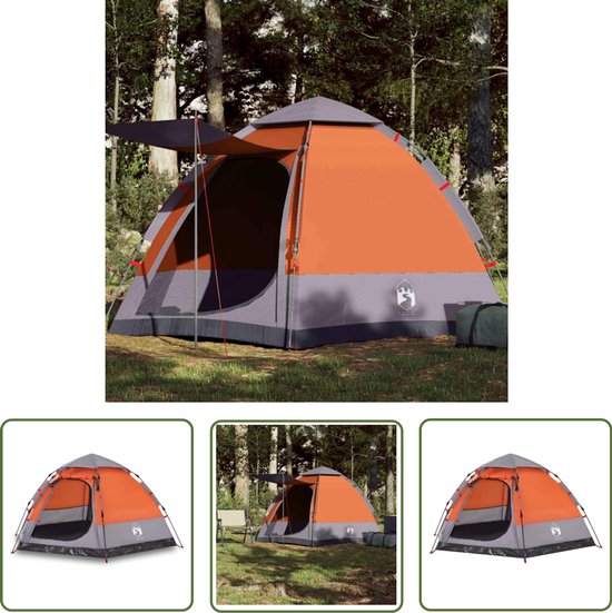 vidaXL Tent - Kampeertent - Kampeertent 4-persoons snelontgrendeling grijs en oranje - Campingtent - 4 Persoons Tent - Familietent van Merkloos