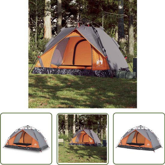 vidaXL Tent - Kampeertent - Koepeltent 2-persoons snelontgrendeling grijs en oranje - Koepeltent - Tweepersoons Tent - Campingtent van Merkloos