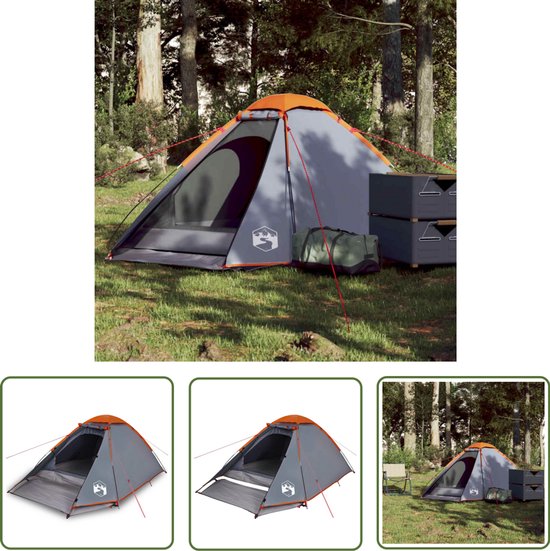 vidaXL Tent - Kampeertent - Koepeltent 2-persoons waterdicht grijs en oranje - Koepeltent - Tweepersoons Tent - Buitenleven van Merkloos