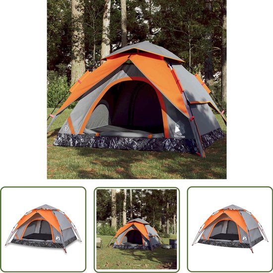 vidaXL Tent - Kampeertent - Koepeltent 3-persoons snelontgrendeling grijs en oranje - Koepeltent - 3 Persoons Tent - Reis Tent van Merkloos
