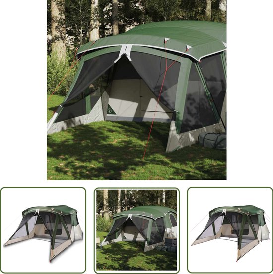 vidaXL Tent - Kampeertent - Tent met luifel 4-persoons waterdicht groen - Bungalowtent - Vier Persoons Tent - Groene Tent