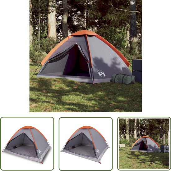 vidaXL Tent - Koepeltent - Koepeltent 2-persoons waterdicht grijs en oranje - Campingtent - Kampeervakantie - Outdoor van Merkloos