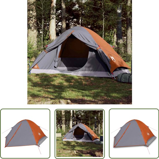 vidaXL Tent - Koepeltent - Koepeltent 4-persoons waterdicht grijs en oranje - Campingtent - Vier Persoons Tent - Waterdichte Tent van Merkloos