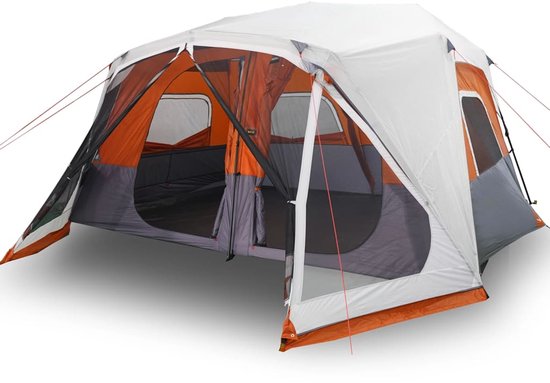 vidaXL - Tent - met - LED - 10-persoons - snelontgrendeling - lichtgrijs - en - oranje van Merkloos