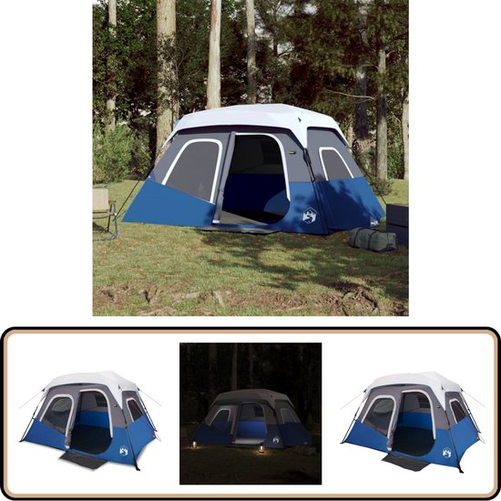 vidaXL Tent met LED - 6-persoons - Lichtblauw Kampeer Tent - Gezinstent - Bungalowtent - Tenten Met Led Verlichting - Waterdichte Tent van vidaXL