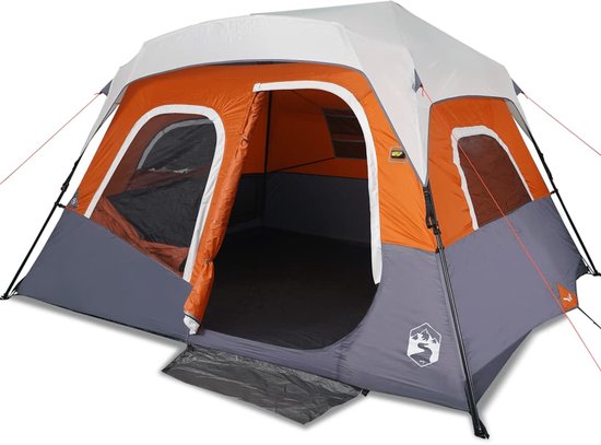 vidaXL - Tent - met - LED - 6-persoons - snelontgrendeling - lichtgrijs - en - oranje van VidaXL