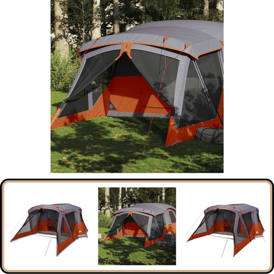 vidaXL Tent met luifel - 4-persoons - Grijs en Oranje Kampeertent - Bungalowtent - Tent 4 Persoons - Campingtent - Outdoor Tent van VidaXL