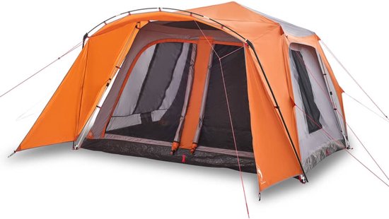 vidaXL - Tent - met - luifel - 9-persoons - snelontgrendeling - grijs - en - oranje van VidaXL