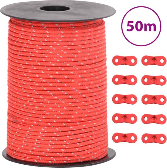 vidaXL - Tentscheerlijn - met - reflecterende - strips - en - spanners - 50 - m - 3 - mm van VidaXL