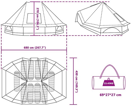 vidaXL - Tipi - Tent - 10-persoons - Grijs - en - Oranje - taft