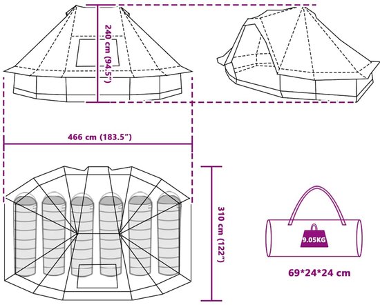 vidaXL - Tipi - Tent - 6-persoons - Grijs - en - Oranje - taft