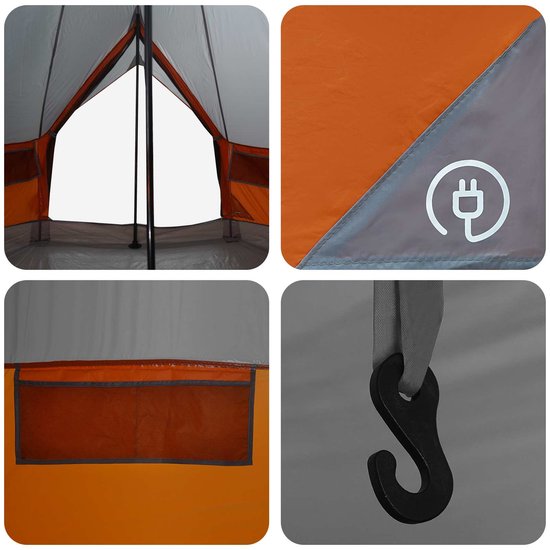 vidaXL - Tipi - Tent - Grijs - en - Oranje - 250 - x - 250 - cm - Polyester - en - Staal