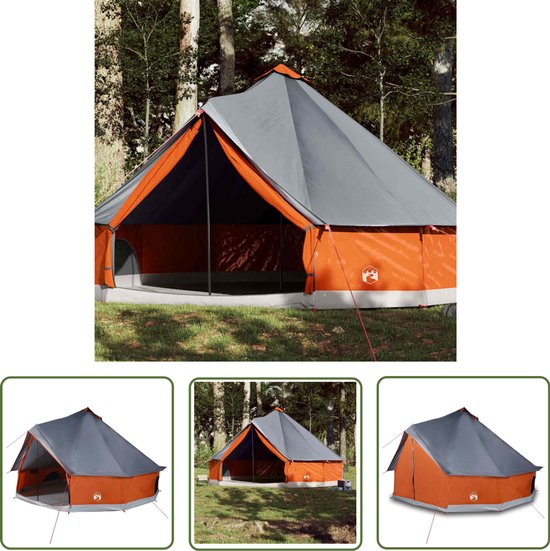 vidaXL Tipi Tent - Kampeer Tent - Tipitent voor gezin 12-persoons waterdicht grijs en oranje - Familietent - Tweelingtent - Buitenleven van Merkloos