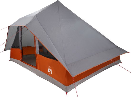 vidaXL - Tipi - Tent - met - dak - Grijs - en - Oranje - 364 - x - 281 - x - 257 - cm - taft van Merkloos