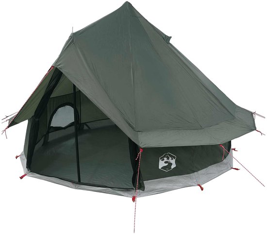 vidaXL - Tipi - Tent - met - dak - Leger - Groen - 250 - x - 250 - cm - Polyester - en - Staal