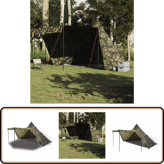 vidaXL Tipitent 6-persoons Camouflage Waterdicht Kampeerten - Tipi Tent - Familietent - Buitenslapen - Campinguitrusting van VidaXL