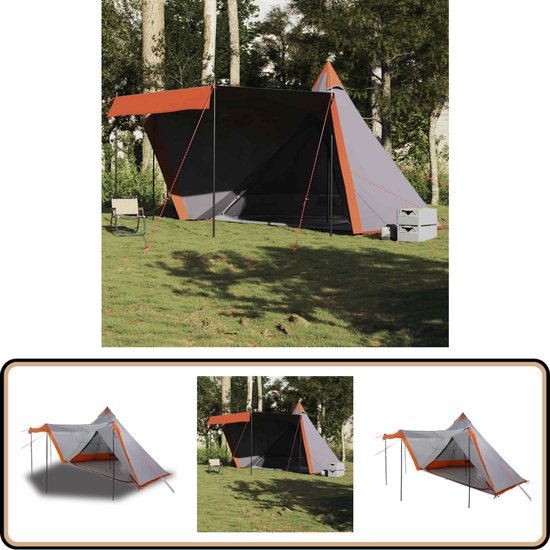 vidaXL Tipitent 6-persoons waterdicht grijs/oranje Familie Tent - Tipi Tent - Kampertent - Outdoor Tent - Watersdichte Tent van Vidaxl