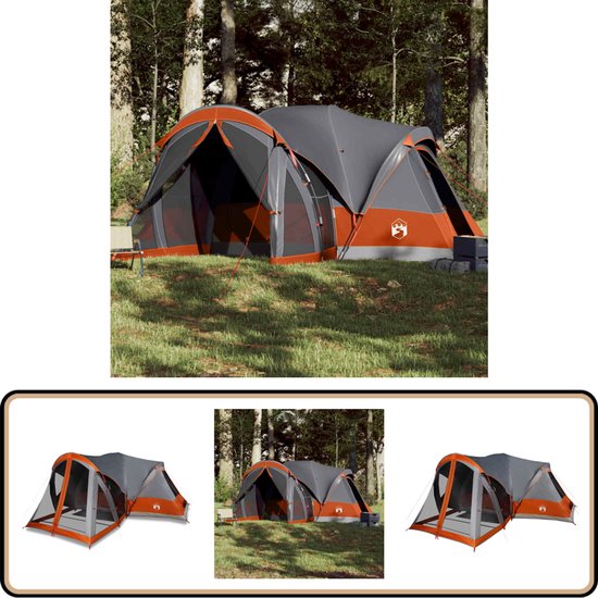 vidaXL Tipitent - 8 Persoons - Waterdicht - Grijs/Oranje Tent - Tipi - Familietent - Kampertent - Campinguitrusting van VidaXL