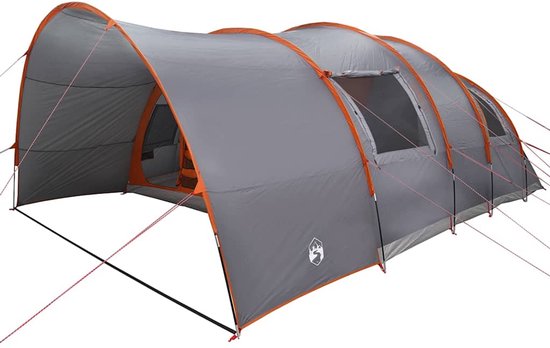 vidaXL - Tunnel - Tent - 8-Person - 8-persoons - Grijs - en - Oranje