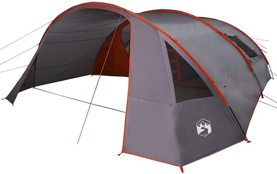 vidaXL - Tunnel - Tent - voor - 6 - Personen - 6-persoons - Grijs - en - Oranje