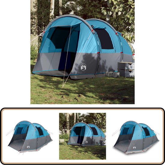 vidaXL Tunneltent - 4-persoons - Waterdicht - Blauw Kampeertent - Tunneltent - Vier Persoons Tent - Waterdicht Tent - Windbestendige Tent van Vidaxl